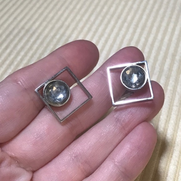 Vintage Other - Vintage Crystal MidCentury Modern Silver Cufflinks